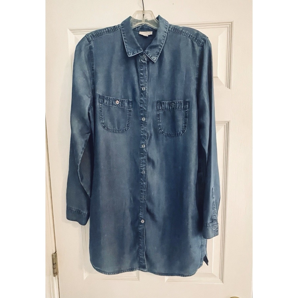 J. Jill Denim‎ Blue Button Up Tunic , Long Sleeve, Tencel  Shirt size M